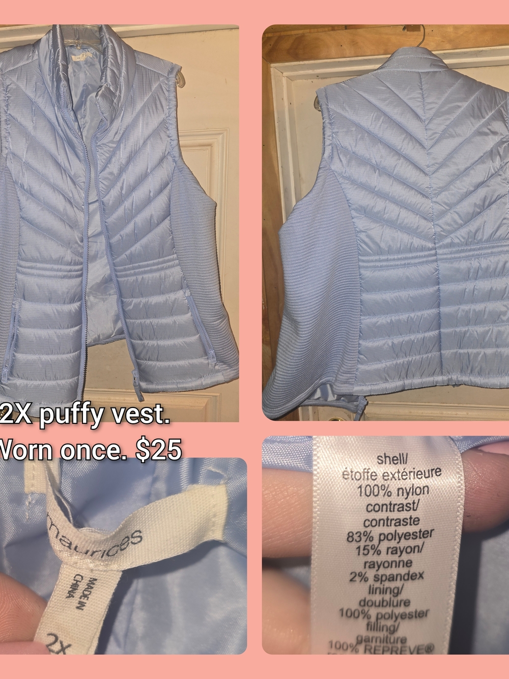 Maurices Light Blue Quilted Puffer Vest